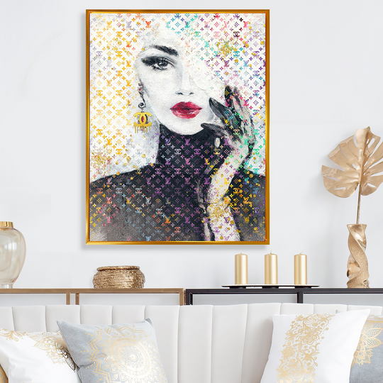 Designart 'Multi-Color Female Luxury Portrait I' Fashion Framed Canvas Art Print