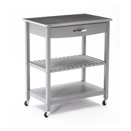 38 Inch 2 Tier Kitchen Cart Island, Shelf, Steel Top, Lock Casters, Gray - 19"L x 30.5"W x 35.75"H