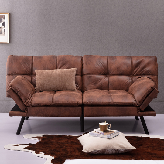 71" Convertible Memory Foam Futon Couch Bed, Suede Leather Modern Folding Sleeper sofa for Living room Bedroom Office