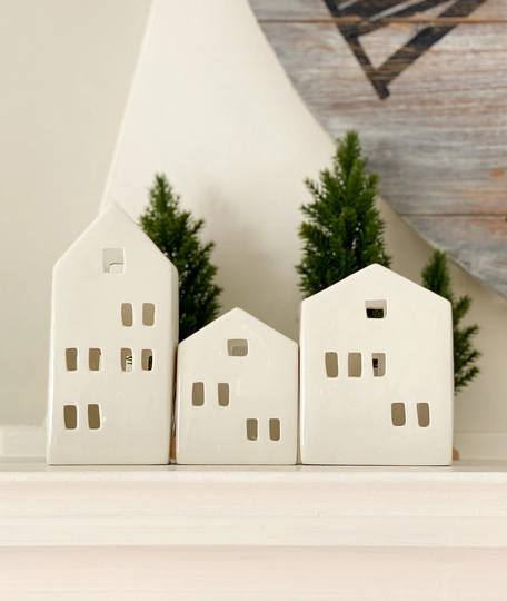 Set Of 3 Ceramic House Tea Light Candle Holder/Pencil Holder/Nordic Houses/Gift For Teacher/Mantel Deco/Center Piece/Office Deco
