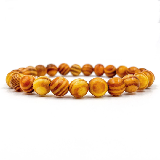 Premium Handmade Natural 8mm Yellow Zebrawood Mala Beaded Bracelet - Union Collection Great For Meditation, Wellness, Yoga Boho Style