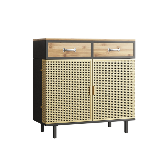 Modern Furniture Decor 2 Drawer Sideboard Made with Iron + Carbonized Bamboo