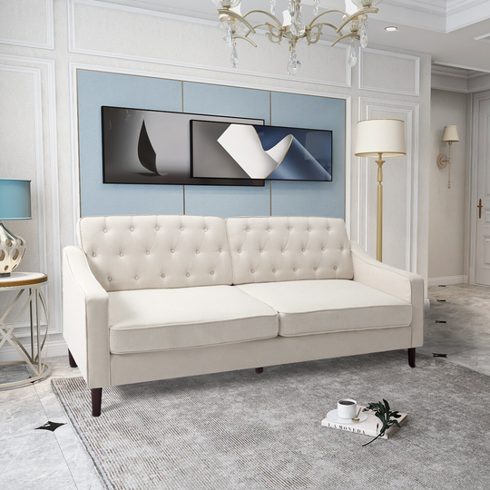 77.2" Square Arm Sofa, Upholstered Contemporary Design Tufted Back Cushions, Solid Wood Legs, Seat Fill Materialfoam