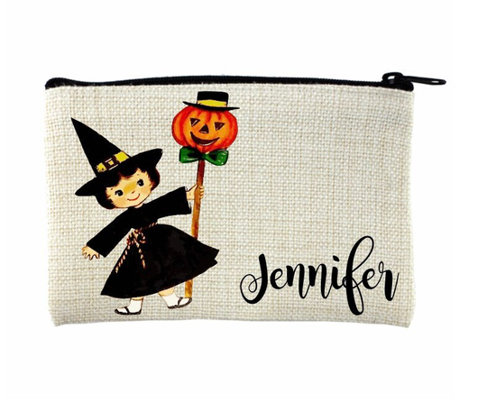 Halloween Make Up Bag, Change Purse, Zippered Pouch, Pencil Case. Witch, Customized Gifts