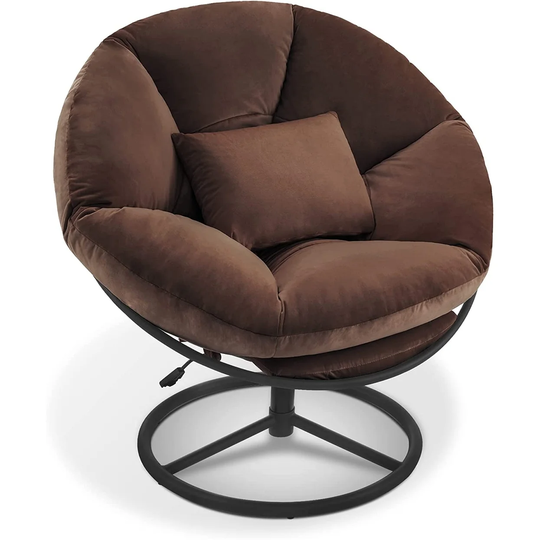 Mcombo Swivel Papasan Chairs, Gas Lift Cozy Chair with Height Adjustment, Velvet Rocking Saucer Chair