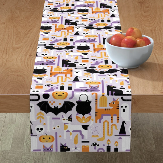 Halloween Witch Table Runner - Purple By Analinea Jack O Lantern Pastel Cotton Sateen Spoonflower