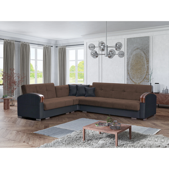 Samantha Contemporary Corner Sleeper Sectional Sofa with Built-In Storage