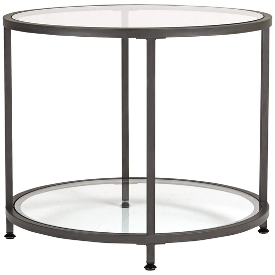 Round Side Table End Table Glass Coffee Table In Pewter With Clear Glass, 71004