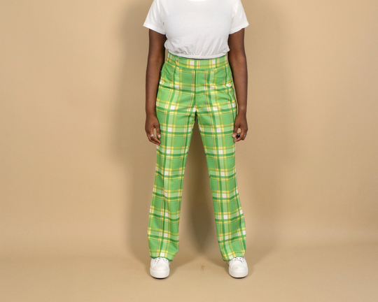 70S Green Size 31 Plaid Vintage Pants
