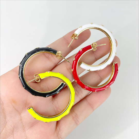 18K Gold Filled Colorful Colored Enamel Cubic Zirconia C-Hoops Push Back Closure Earrings Wholesale Jewelry Making Supplies