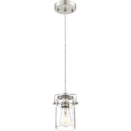 Antebellum 1-Light Mini Pendant Fixture Brushed Nickel Finish with Clear Glass - N/A