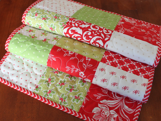 Christmas Table Runner, Figs, Quilted Holly & Ivy, Red Green Decor, Fig Tree Co