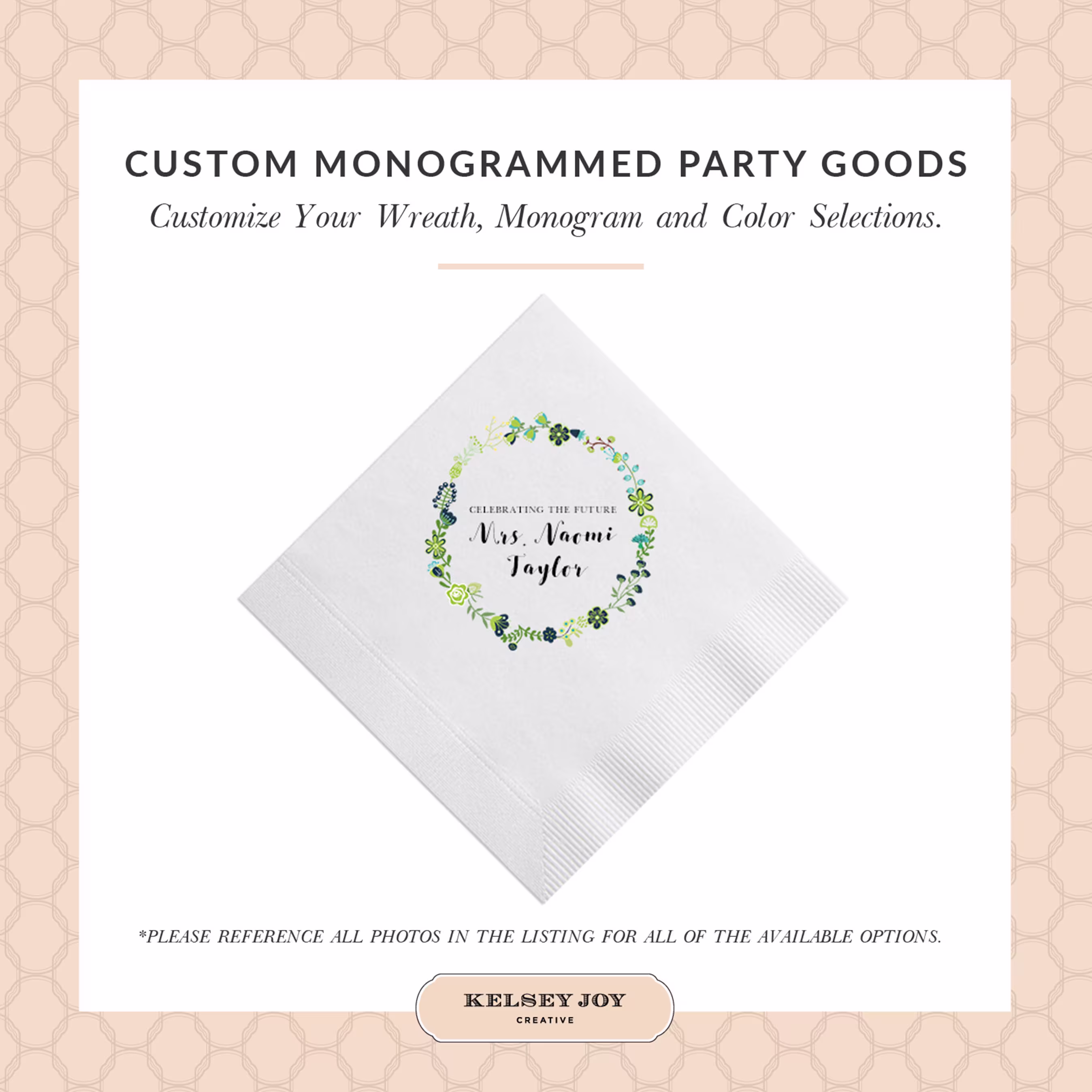 Full Color Monogram Napkins, Cocktail Bridal Shower Wedding Personalized 3-Ply Party Napkins