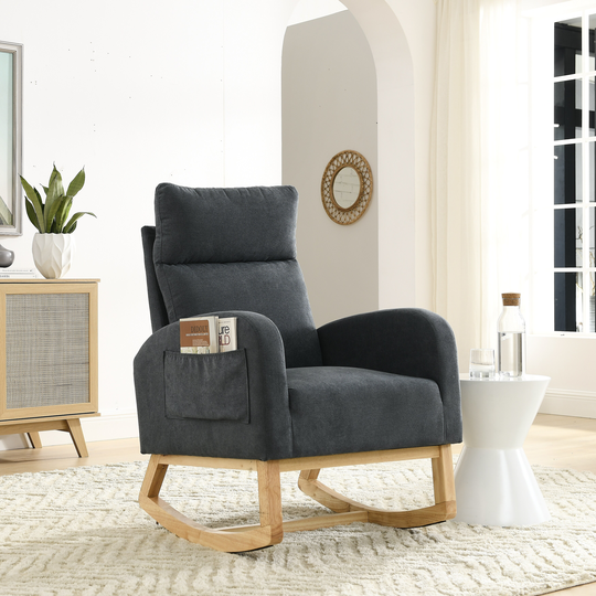 27.6"W Modern Accent Chair High Backrest Living Room Lounge Arm Rocking Chair, Two Side Pocket