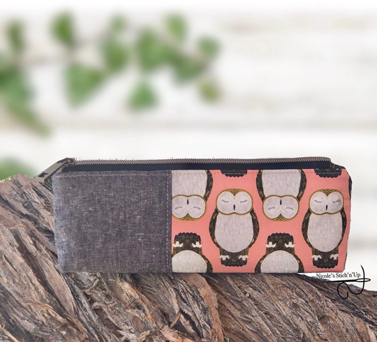 Owl Fabric Pencil Pouch~Knitting Needles Pouch ~Crochet Hooks Pouch~Nocturnal By Gingiber For Moda Fabrics
