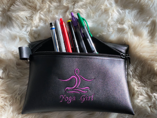 Yoga Purse | Embroidered Pouch Faux Leather Yoga Make Up Bag Zipper Girl Gift For Her Pencil Case