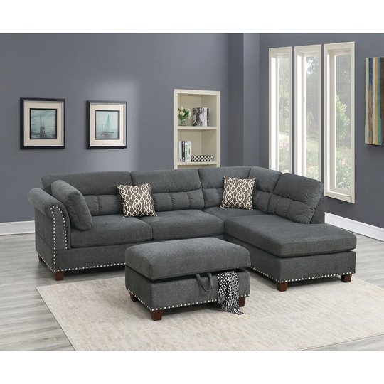 Sectional Sofa Velvet Reversible Chaise Sofa, with Storage Ottoman