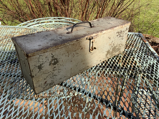 Vintage Tool Box, Small Metal Garage Decor, Office Storage, Industrial, Farm House, Rusty Prop, Workshop, Machinist
