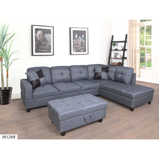 3 PC Sectional Sofa with Free Storage Ottoman