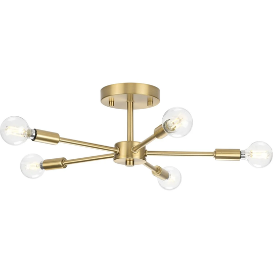 Delayne Collection Five-Light Mid-Century Modern Brushed Bronze Semi-Flush Mount Light - 16 in x 16 in x 5.5 in
