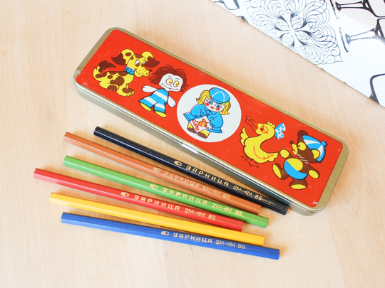 Tin Case & 6 Pencils Vintage/ Tin Pencils Case With Pencils/ Retro Writing Supplies/ Ussr