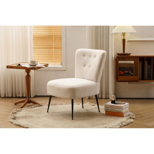 Tufted Back Fabric Dining Chair Accent Chair with Black Metal Legs