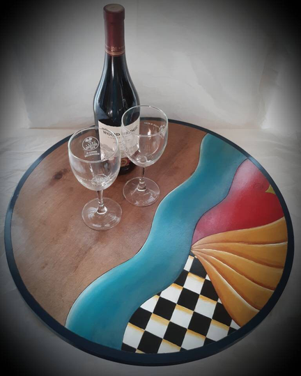 Painted Lazy Susan, Whimsical Table Centerpiece, Turntable, Wood Lazy Susan, Decor, Black & White Check, Barware Handcrafted, Gifts