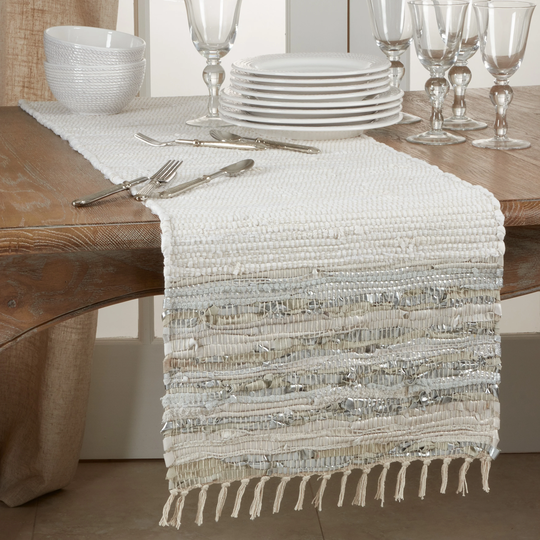 Leather Chindi Table Runner with Striped Design