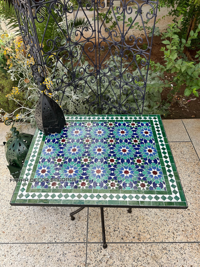 Moroccan Table, Luxury Furniture, Outdoor Coffee Table, Mosaic Resin Top Metal Base Frame Outdoor Traditional Rectangular Table