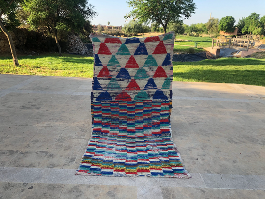 Colorful Berber Carpet - Natural Colors Rug Runner -Morrocan Multicolor Handmade Azilal, Wool Area