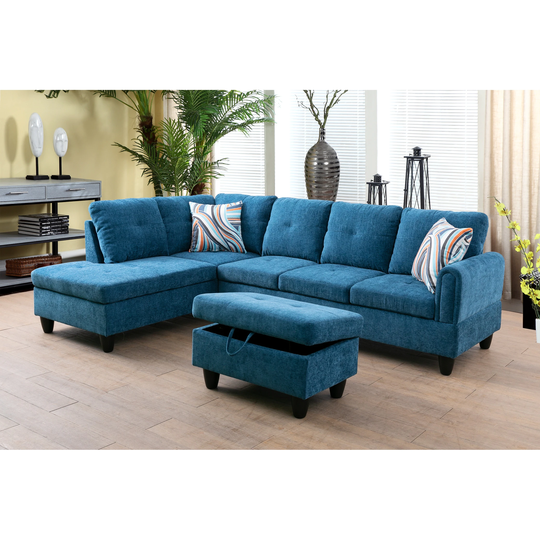 Sapphire 3-Pieces Sectional Sofa Set,Blue,Velve(09712)
