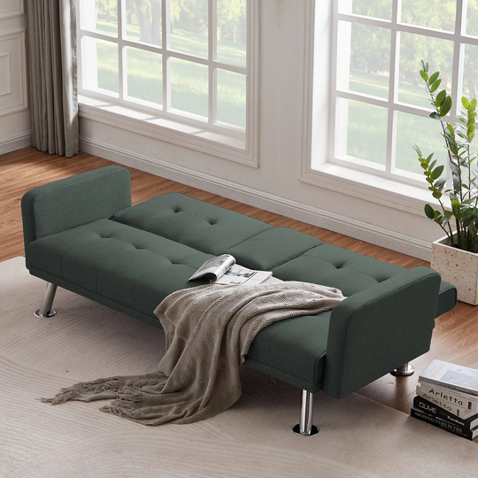 Convertible Folding Sofa Bed Futon Sofa Modern Fabric Accent Sofa, Loveseat Sofa with Cup Holder Design & Adjustable Back