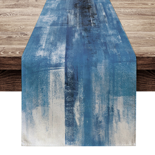 Modern Art Decor Table Runner, Blue Home Runners, Vintage Burlap Dining 13 X 72 Inch
