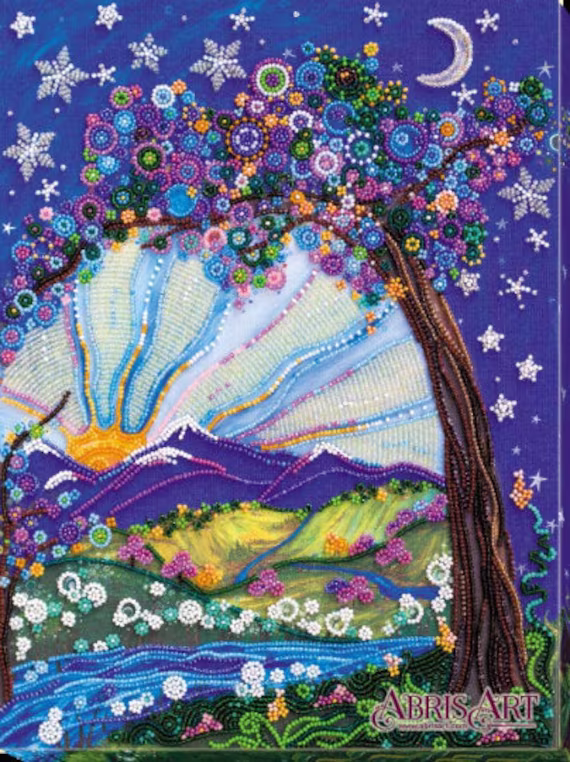 Diy Bead Embroidery Kit On Art Canvas "Day & Night Meeting", Gift. Size 10.2"Х13.8" | 26x35 cm | Abris