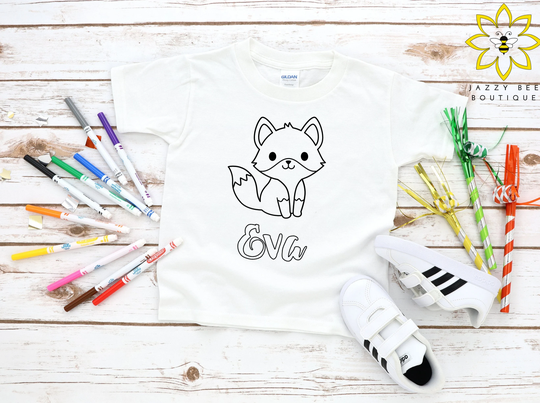 Custom Baby Fox Coloring Shirt For Kids, Color Your Own Shirt, Personalized Tee
