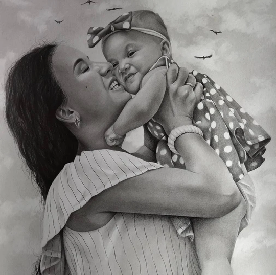 Custom Pencil Portrait, Custom Portrait From Photo, Family Picture, Perfect For Surprise Gift, Commission Portrait, Mom & Child