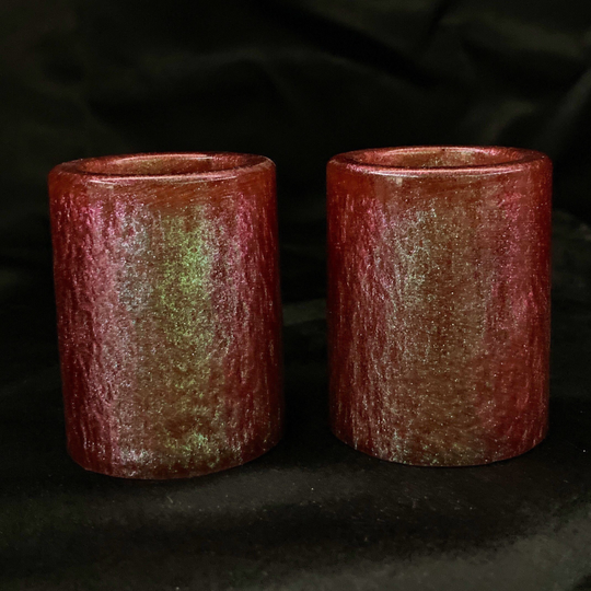 2 Shot Glasses, Set Of Color Shift Pigment, Red Pink Green, Morph, Changing, 1 Oz Glass, Matching Glasses