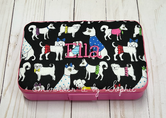 Personalized Kids School Pencil Box Case/Art Supplies Sticker Box/Crayon Storage Container/Fashion Dogs Puppies