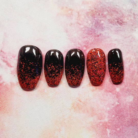 Red & Black Ombre Press On Nails