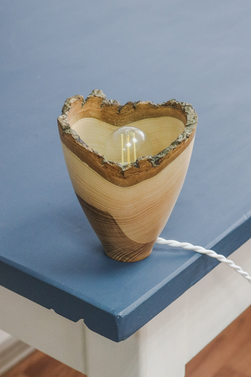 Table Lamp Mid Century, Wooden Hand Carved Desk Night Lamp, Rustic Decorative Shade