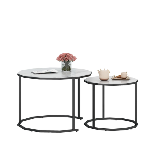 Nesting Table Set, Artificial Marble End Coffee Table, Set of 2 - 25.6"W x 25.6"D x 18.4"H