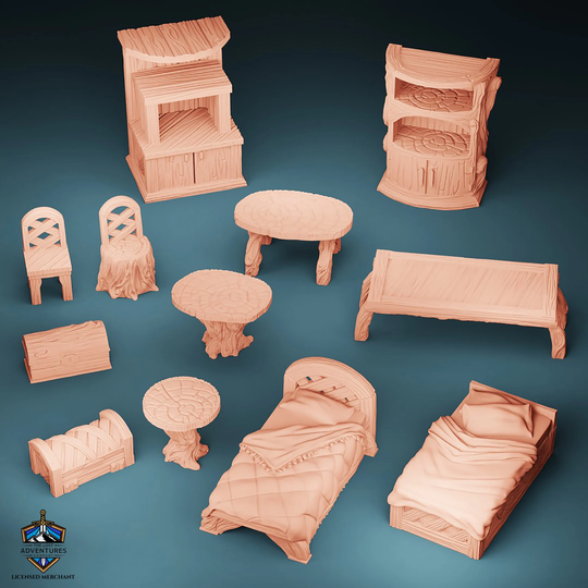 Rpg D&d Miniature Furniture Chairs, Tables, Beds, Drawers, Cabinets, Shelves, Chests Gloomhaven Tabletop Game Terrain - Dungeons & Dragons