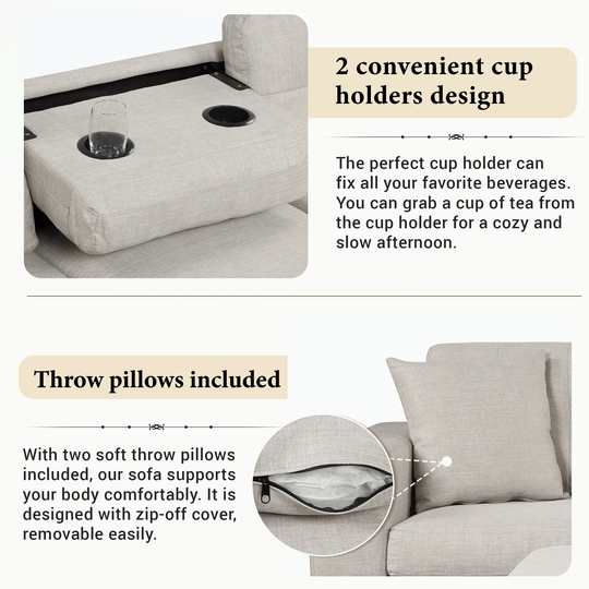 Sectional Sofa with Storage Ottoman,2 Pillows and Cup Holder