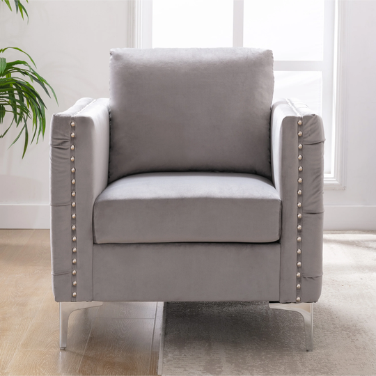 Vintage Glamour Style Diamond Tufted Pattern Accent Chair Club Chair with Gold legs and Nailhead Trim for Living Room Bedroom