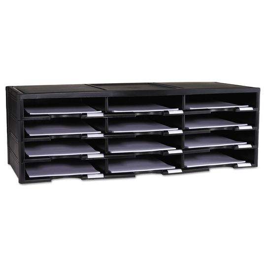 Storex 10 5/8 x 13 3/10 x 31 2/5 Black 12 Sections Literature Organizer - 10 5/8" x 13 3/10" x 31 2/5"