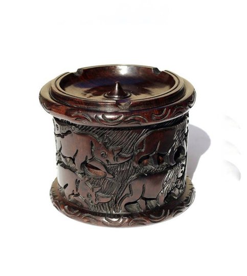 Ebony Wood Table Coasters Set & Ashtray Combo With The African Big Five Animals Carvings. Fathers Day/Birthday Gifts Ready To Ship