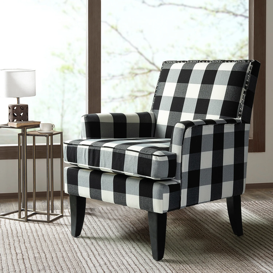 HULALA HOME French Country Arm Chair with Nailhead Trim and Wood Legs for Living Room