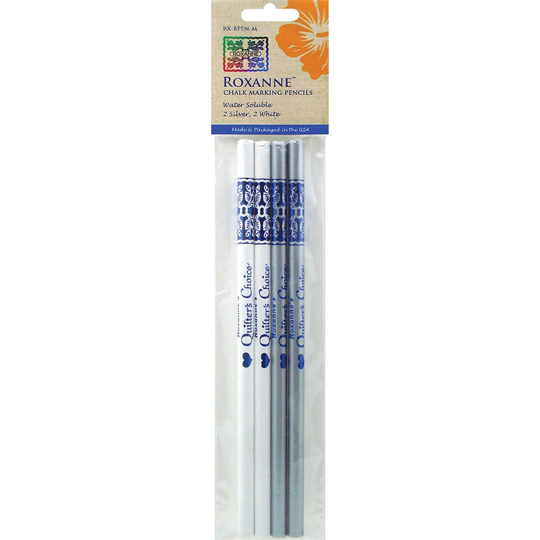Silver & White Chalk Marking Pencils By Roxanne Quilters Choice - Water Rinse Off 4-Pack