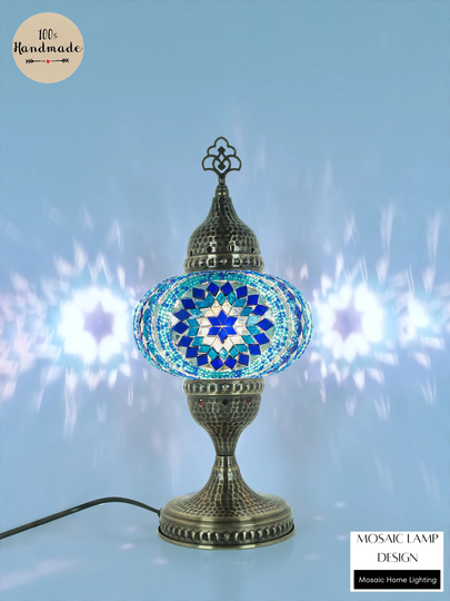 Turkish Mosaic Table Lamp, Desk Lights, Glass Bedside Plug in Colorful Moroccan Lamp