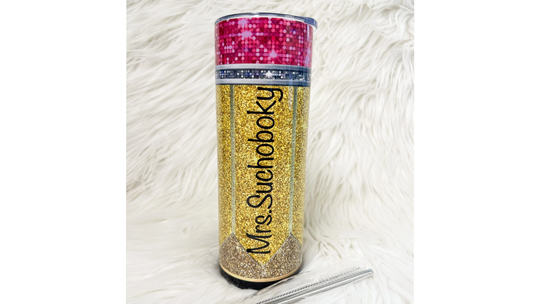 Pencil School Teacher Appreciation 20Oz Skinny Tumbler Stainless Steel Straw Hot/Cold Cup Personalized Gift Favor Present Back Class Female